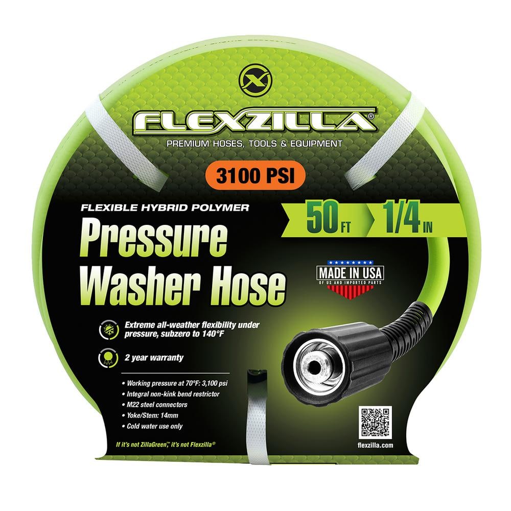 Flexzilla Green 1/4 in x 50 ft Pressure Washer Hose with M22 Fittings