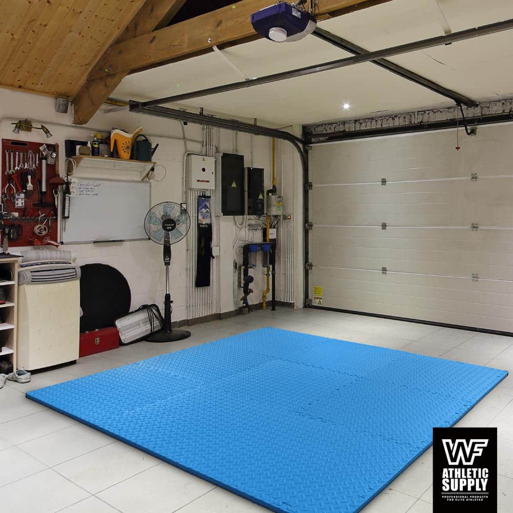 Blue Diamond Pattern Interlocking Foam Gym Floor Tiles, 24 SQ.FT