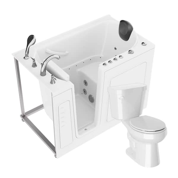 Universal 52 in. x 30 in. Left Drain Combination Jetted Bathtub in White with Rounded Toilet and Soft Close Lid