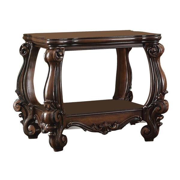 Benjara 25.79 in. H Cherry Brown Wooden End Table with Bottom Shelf
