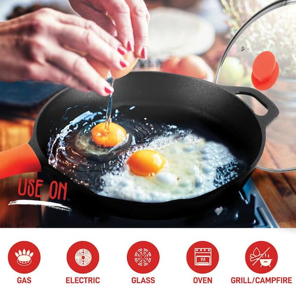 NutriChef 8 Fry Pan With Lid - Small Skillet Nonstick Frying Pan With Lid,  Silicone Handle, Ceramic Coating, Blue Silicone Handle