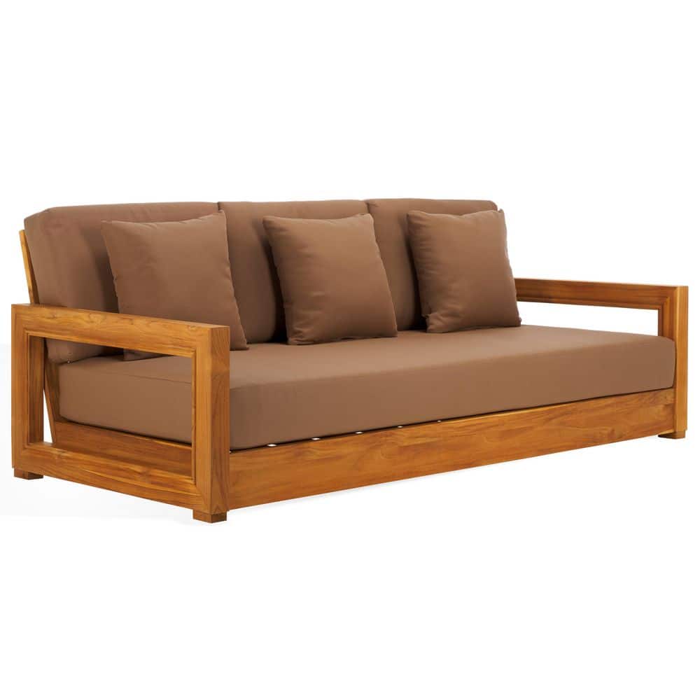 Montford 2-Person Teak Outdoor Bench with Brown Cushion