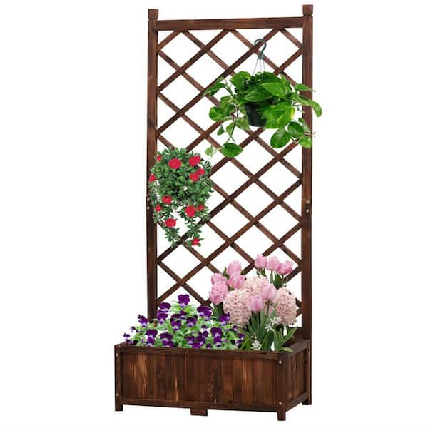 67 in. Brown Wood Outdoor Raised Garden Bed Planter Privacy Lattice Panels with Trellis for Patio Porch (1-Pack)
