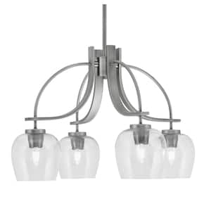 Olympia 15.5 in. 4-Light Graphite Downlight Chandelier Clear Bubble Glass Shade