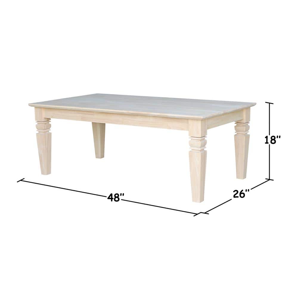 Elegant Java Rectangular Coffee Table in Unfinished Wood