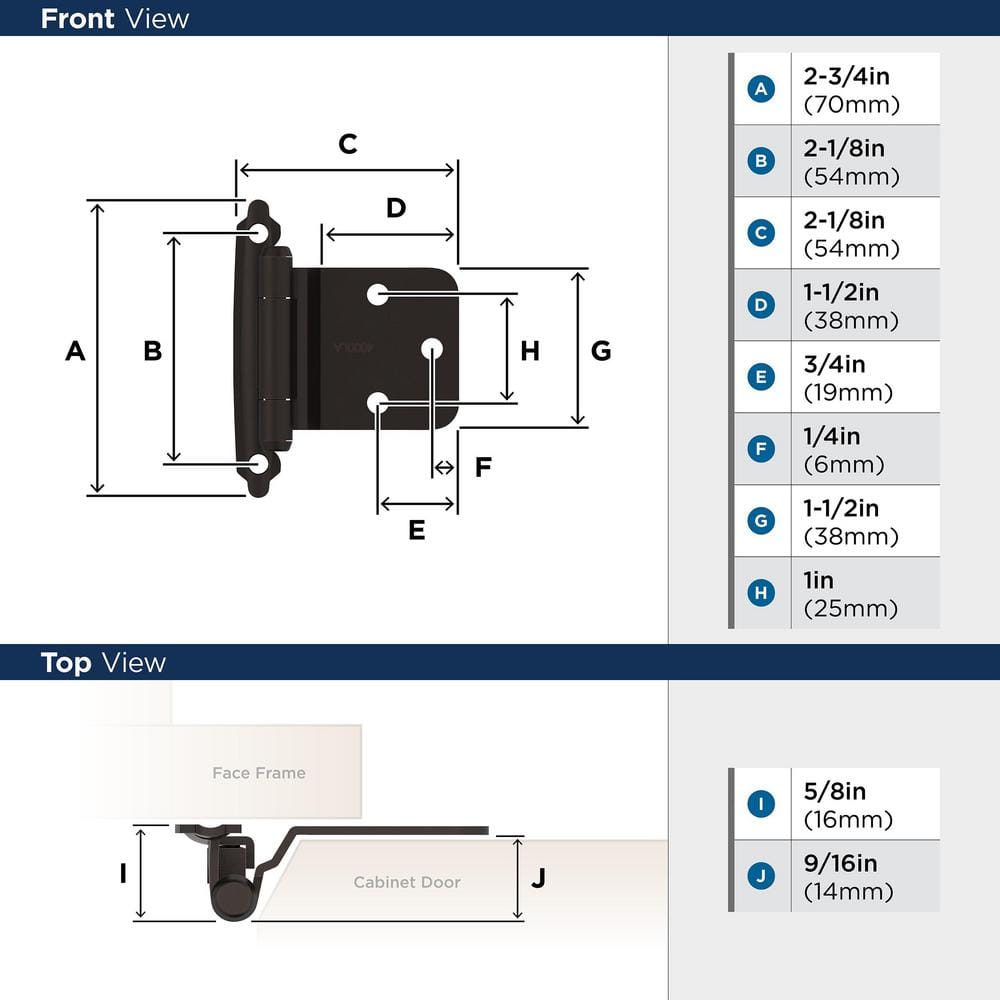 Oil Rubbed Bronze Variable Overlay Self Closing Cabinet Hinges