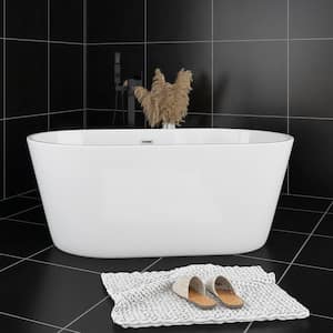 55 in. x 31 in. Acrylic Freestanding Flat Bottom Soaking Bathtub in White
