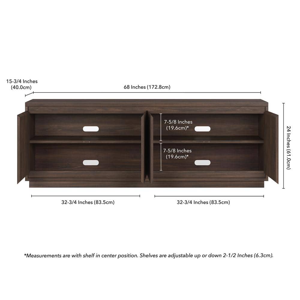 Presque 68" Alder Brown Composite TV Stand with Cabinets