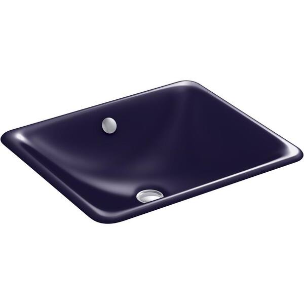 KOHLER Iron Plains 18" Square Drop-in/Undermount Cast Iron Bathroom Sink in Indigo Blue with Overflow