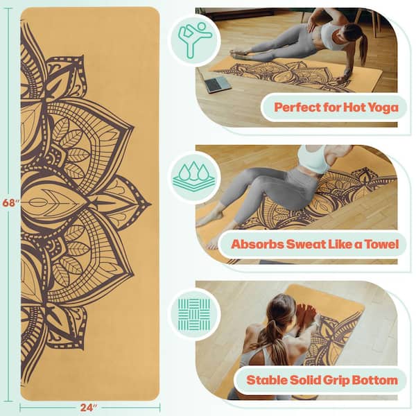 RAD Sportz Suede Hot Yoga Mat with Strap, Gold - 68 in. L x 24 in