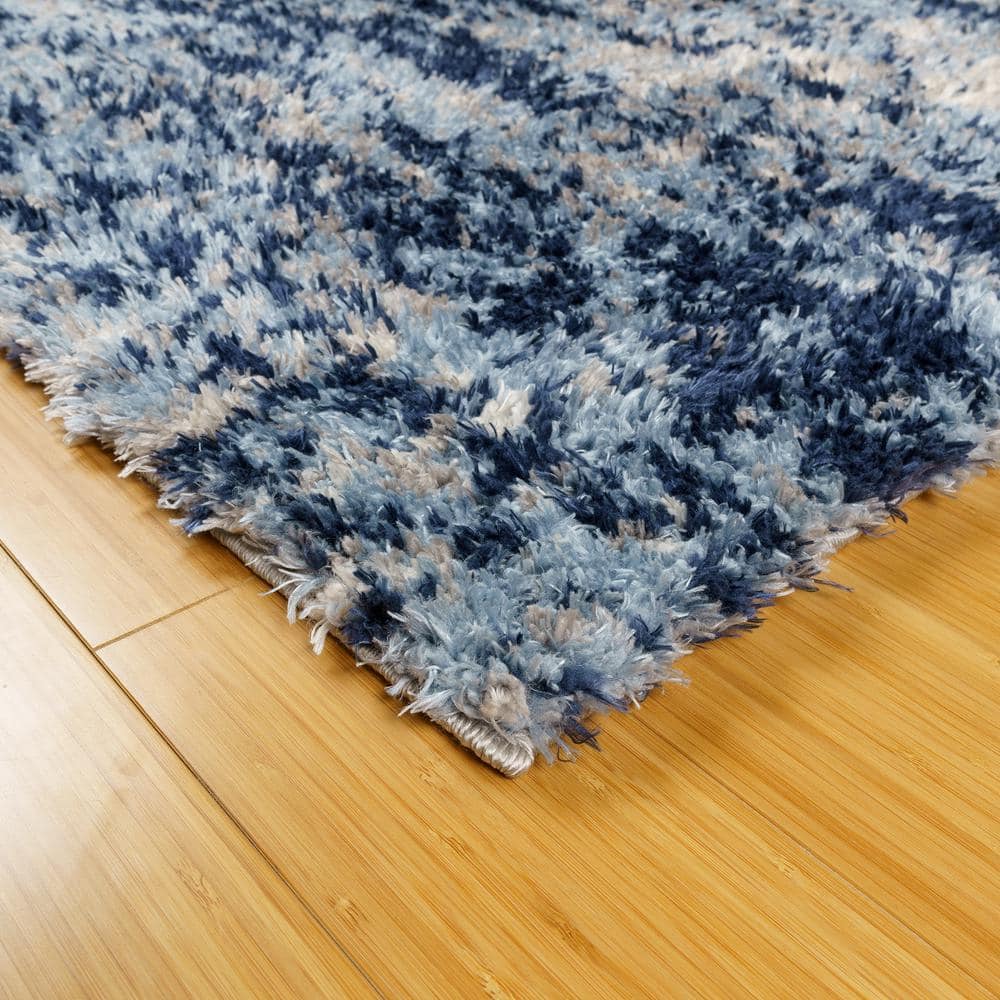 Blue Tufted Rectangular Shag Area Rug 9' x 12'