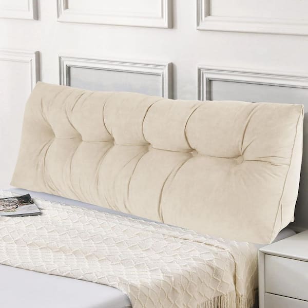 59 in. L x 20 in. W x 8 in. H Beige Plush Reading Pillow Bolster Wedge Backrest and Removable Cover