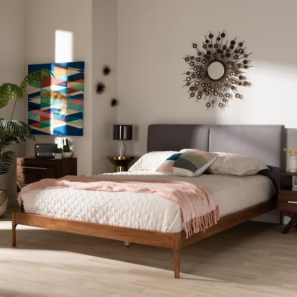 Baxton Studio Aveneil Gray and Walnut Brown Queen Platform Bed
