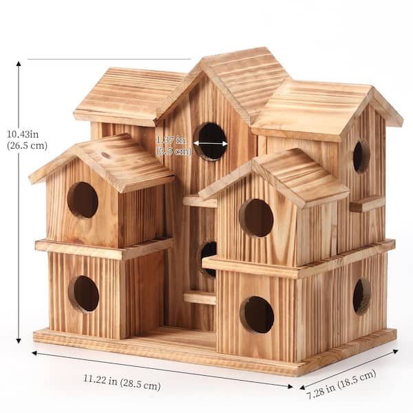 OGETFUUR 10-Hole Wood Birdhouse Garden Courtyard Backyard Decor