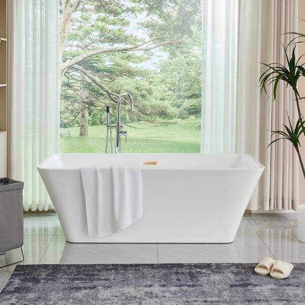 Vanity Art Nantes 67 in. x 30 in. Acrylic Freestanding Soaking Bathtub with Center Drain in White/Titanium Gold