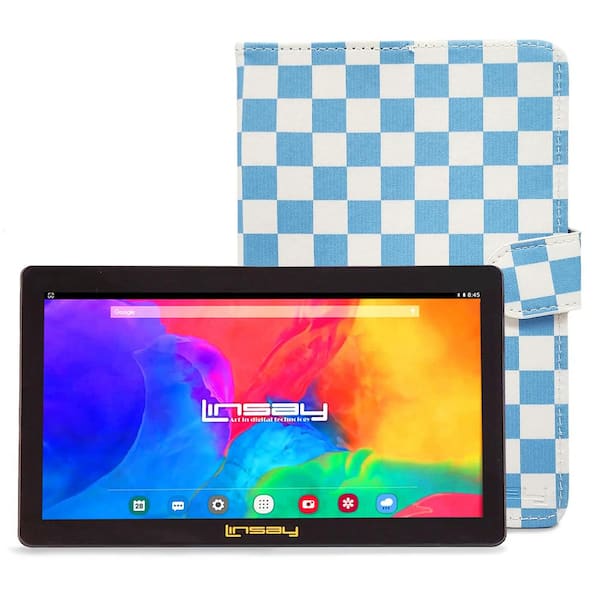 LINSAY 7 in. 64GB Android 13 Tablet with White and Blue Leather Case
