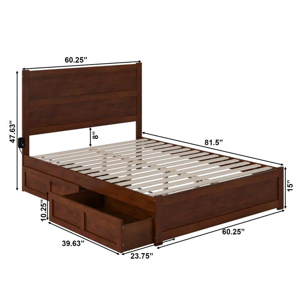 Walnut Wood Queen Platform Bed with Storage Drawers
