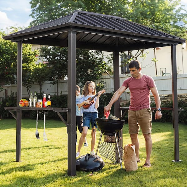 5 ft. x 8 ft. Outdoor Hardtop BBQ Gazebo, Permanent Galvanized Steel Pavilion with Sturdy Aluminum Frame for Patio