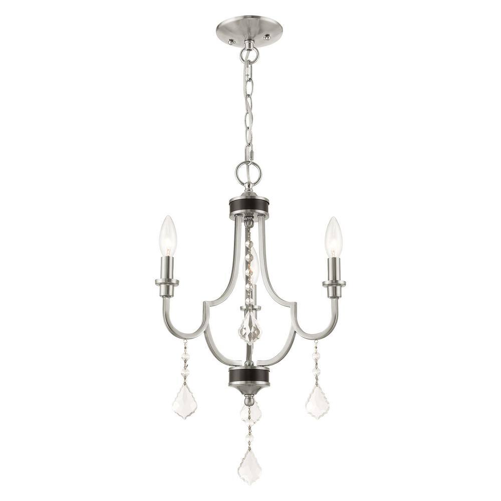 Elegant Brushed Nickel 3-Light Mini Chandelier with Clear Crystals