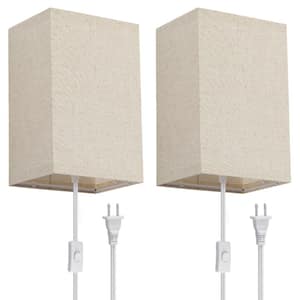 1-Light Square White Fabric LED Wall Sconce with Bulb (2-Pack)