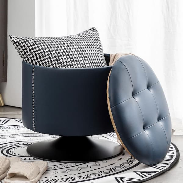 LUE BONA 16.5 in. Wide Faux Leather Swivel Round Tufted Ottoman