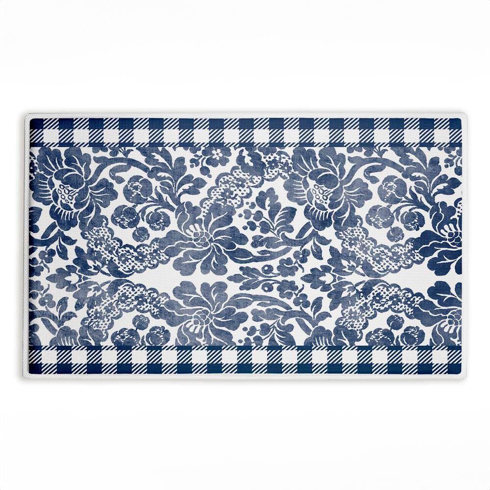 Navy Gingham Florals 18 in. x 30 in. Blue Floral Polyester Blend Rectangle Bath Mat price history on PriceWatchPro