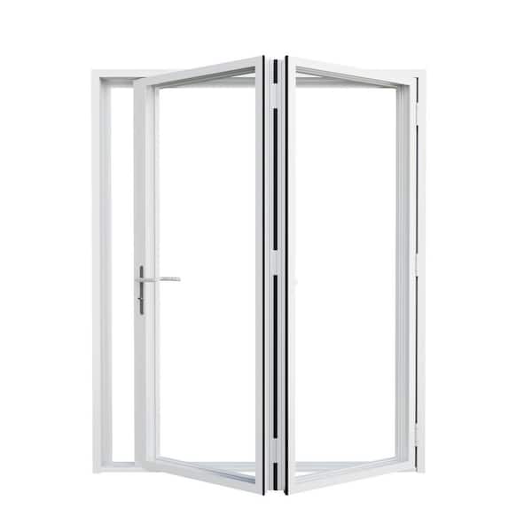 84 in. x 96 in. Right Swing/Outswing Double Tempered Glass White Aluminum Folding Patio Door