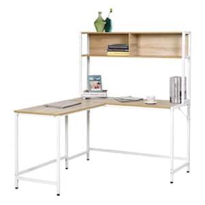 55 in. L-Shaped Natural Wood Writing Computer Desk with 2-Side Storage Compartments