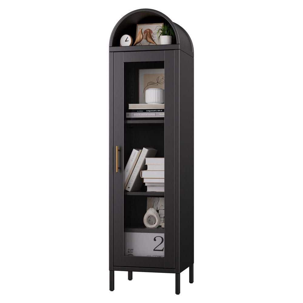 16 in. W x 63 in. H x 15 in. D Arch Metal Freestanding Cabinet, Arch Display Cabinet with Adjustable Shelves in Black price history on PriceWatchPro