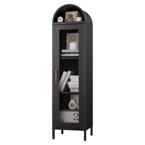 16 in. W x 63 in. H x 15 in. D Arch Metal Freestanding Cabinet, Arch Display Cabinet with Adjustable Shelves in Black