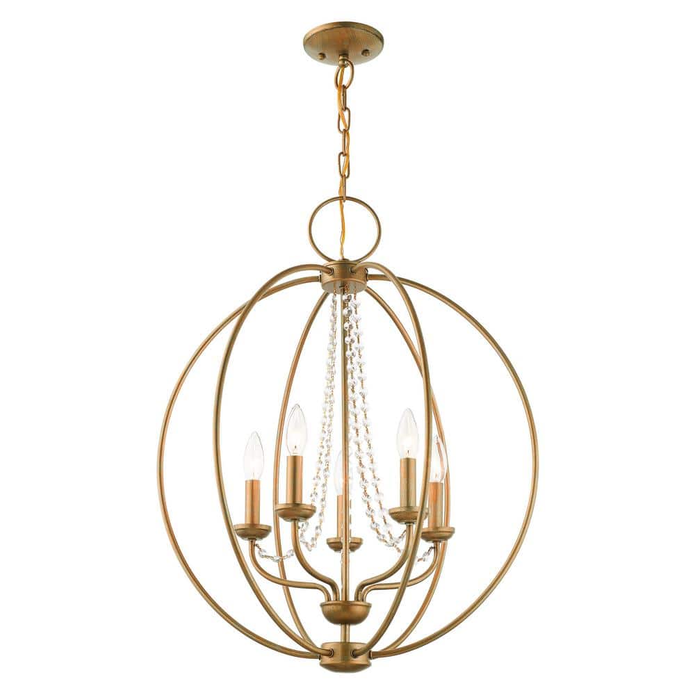 Antique Gold Leaf Crystal 5-Light Globe Chandelier