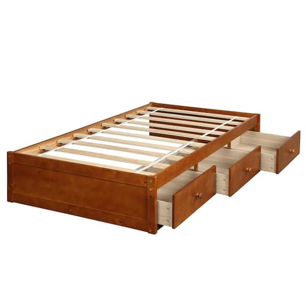 Qualfurn Oak Twin Size Platform Storage, How To Put A Wooden Twin Bed Frame Together