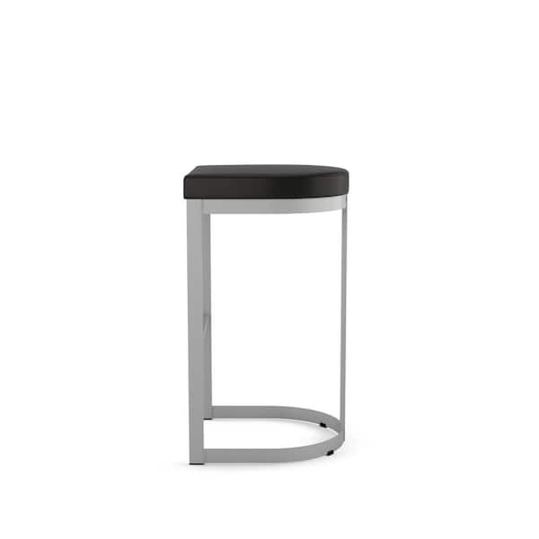 Lester 26 in. Black Faux Leather / Textured Silver Grey Metal Counter Stool