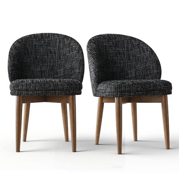 Black Upholstered Barrel Dining Chair With Solid Wood Legs (Set of 2)