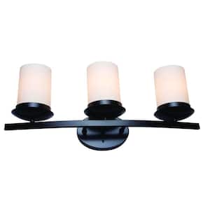 Columbia Rock 3-Light Oil Rubbed Bronze Bathroom Vanity Light with White Glass Shade
