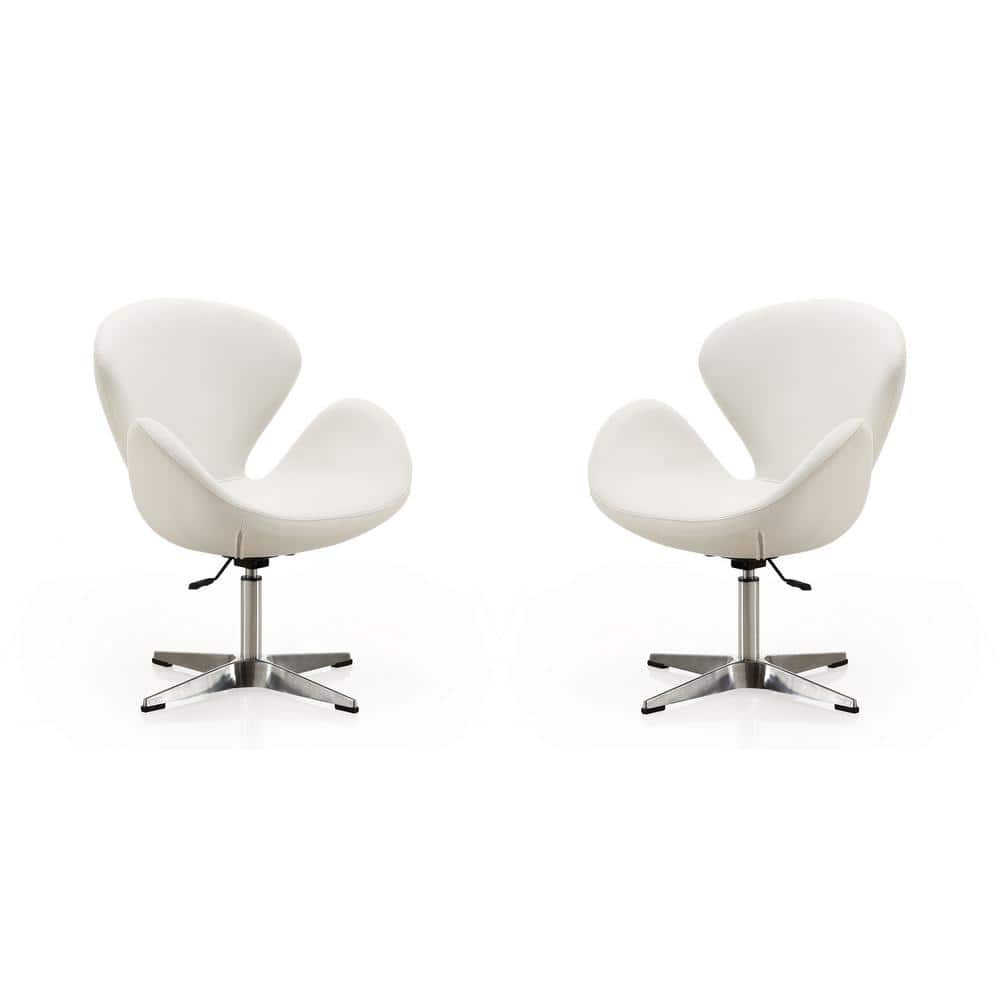 Retro Chic White Faux Leather Swivel Accent Chair