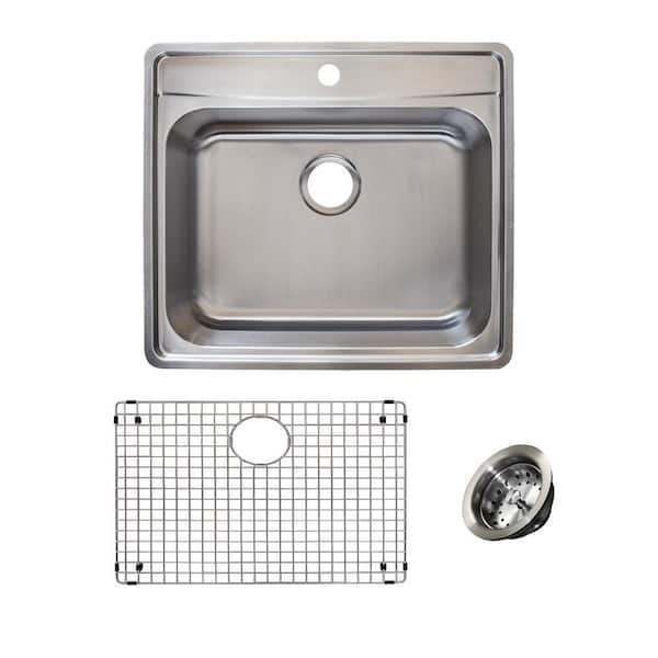 Franke Evolution All-in-One Drop-in Stainless Steel 25 in. 1-Hole Single Bowl Kitchen Sink Kit in Satin