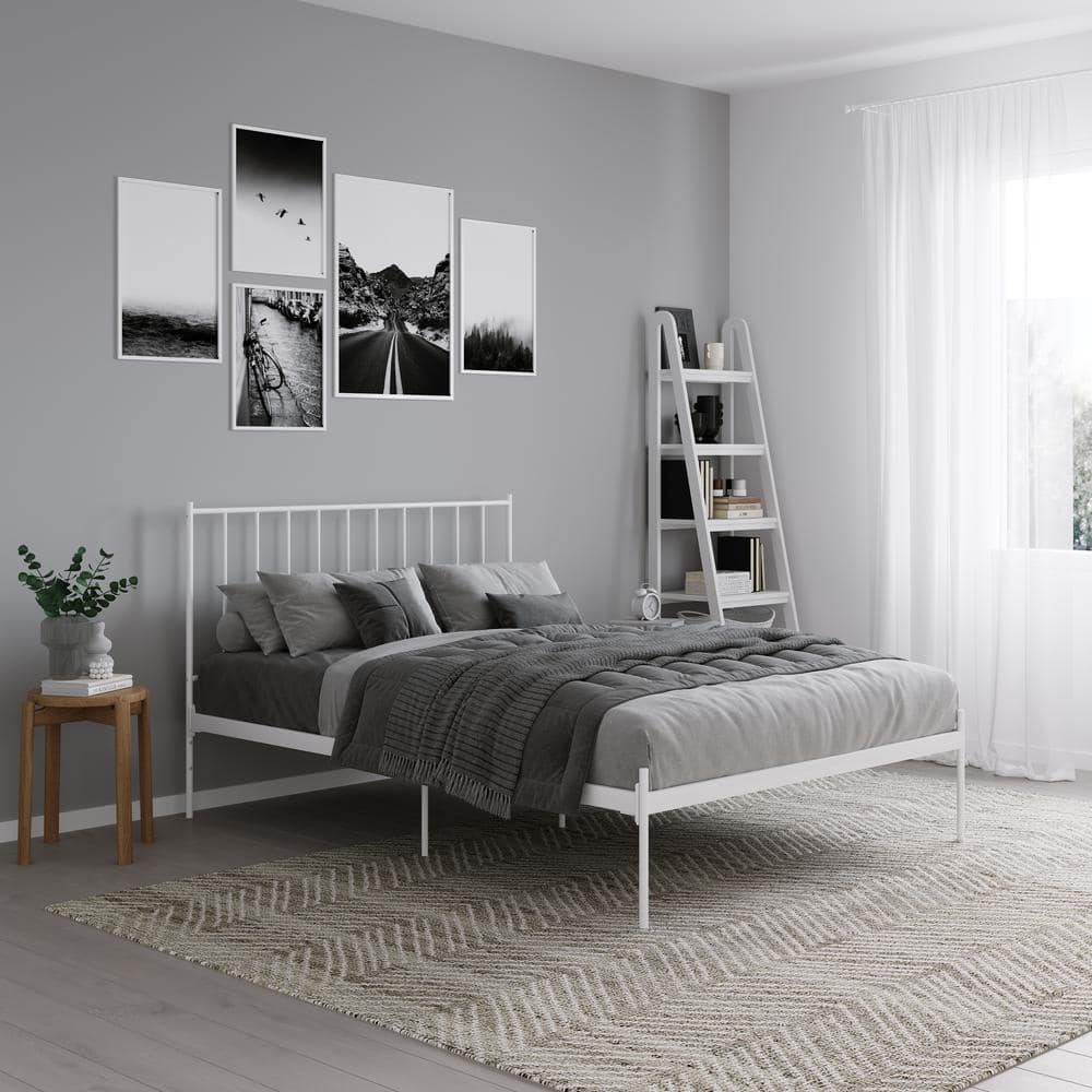 Ares White Metal Queen Bed Frame with Adjustable Height