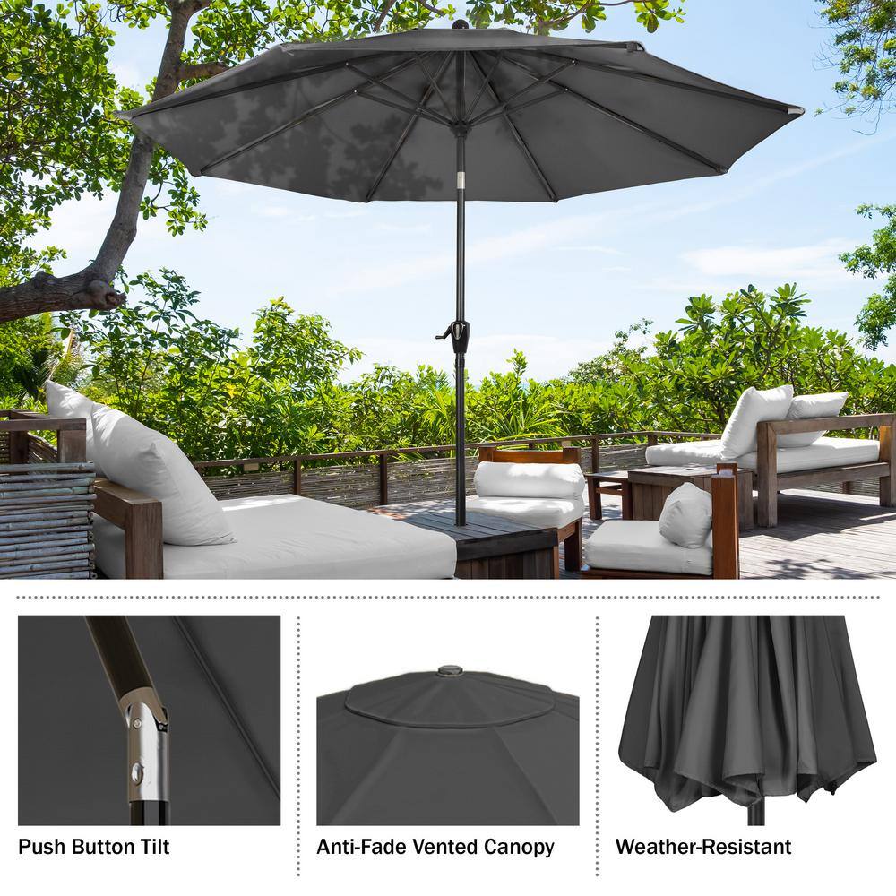 10-Foot Gray Steel Outdoor Patio Umbrella with Auto Tilt