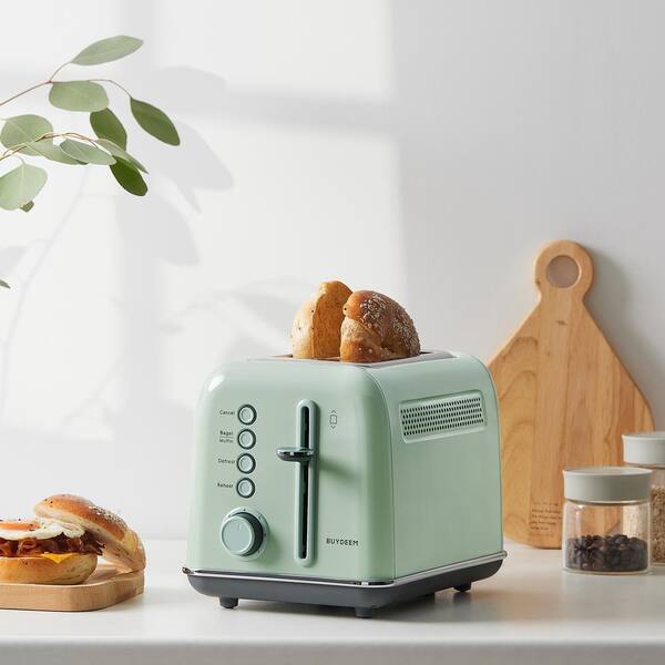 BUYDEEM 2-Slice Cozy Greenish Extra-Wide Slot Toaster with