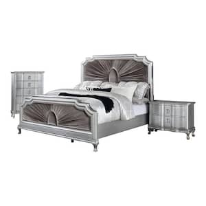 Lorenna 3-Piece Silver and Warm Gray Wood Queen Bedroom Set, Bed with Nightstand and Chest