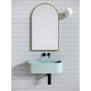 22 in. W x 38 in. H Framed Arched Bathroom Vanity Mirror in Satin Brass