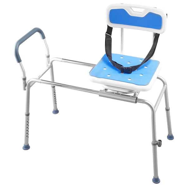 Sliding Shower Chair, 21.3 in. W Freestanding Height Adjustable Sliding Shower Seat in Stainless Steel with Backrest