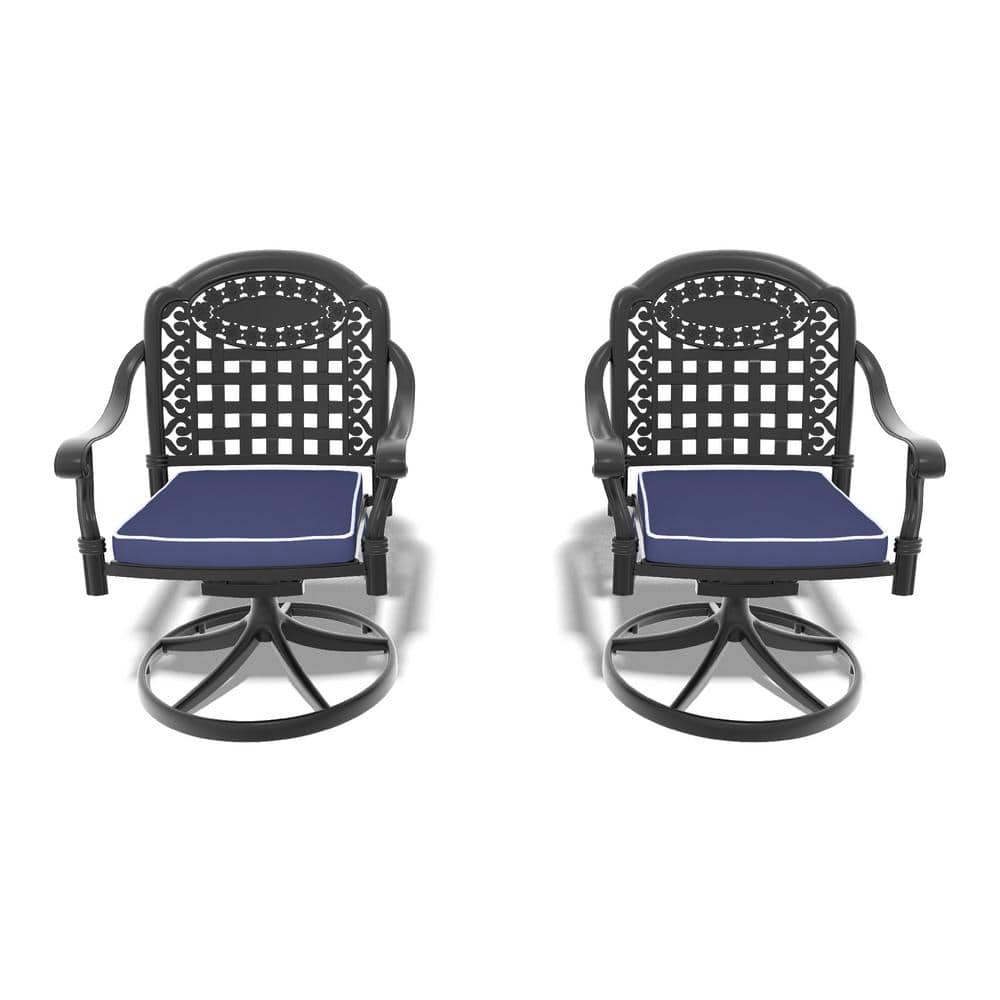2pcs 100% Aluminum Outdoor Swivel Chairs, Patio Dining Chairs Black Frame w