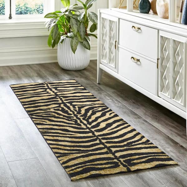 2 X 8 Gold Animal Print Runner Rug