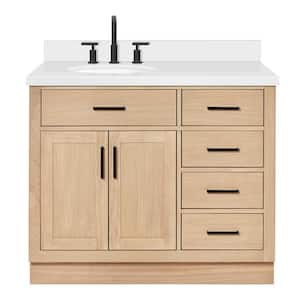 Hepburn 43 in. W x 22 in. D x 36 in. H Single Freestanding Bath Vanity in Oak with Pure White Quartz Top