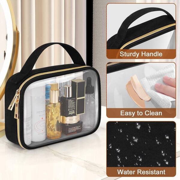 clear pvc toiletry travel kit bag Lynzavix Black Quart Size Clear Toiletry Bag with Handles, TSA Approved PVC  Cosmetic Bag for Travel, 3 Pack 29DSA10491