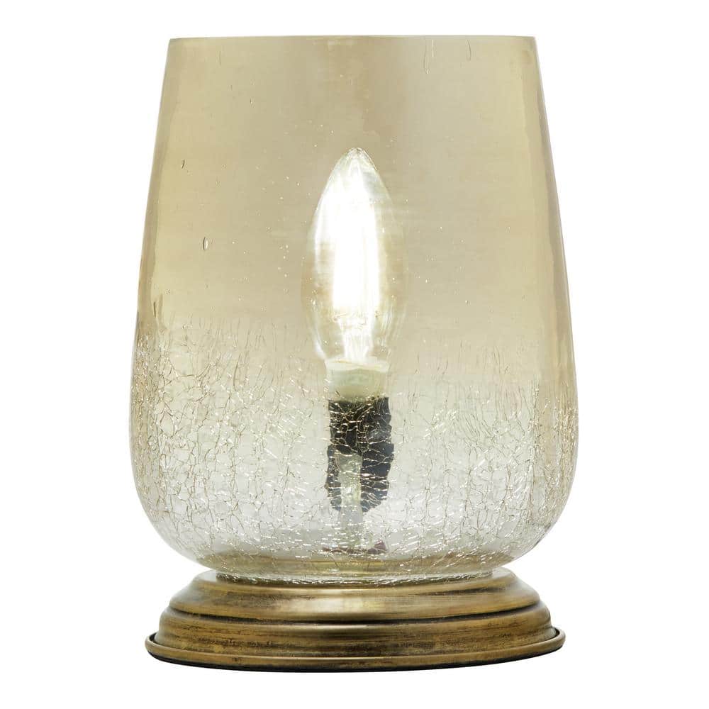 Bronze Stacked Base Table Lamp with Smokey Taupe Glass Shade