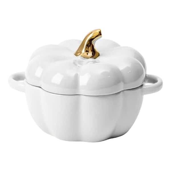 0.47 qt. Pumpkin Series 15 oz. Ceramic Nonstick Stock Pot in White with Lid and Handle, Halloween Thanksgiving 1-Piece