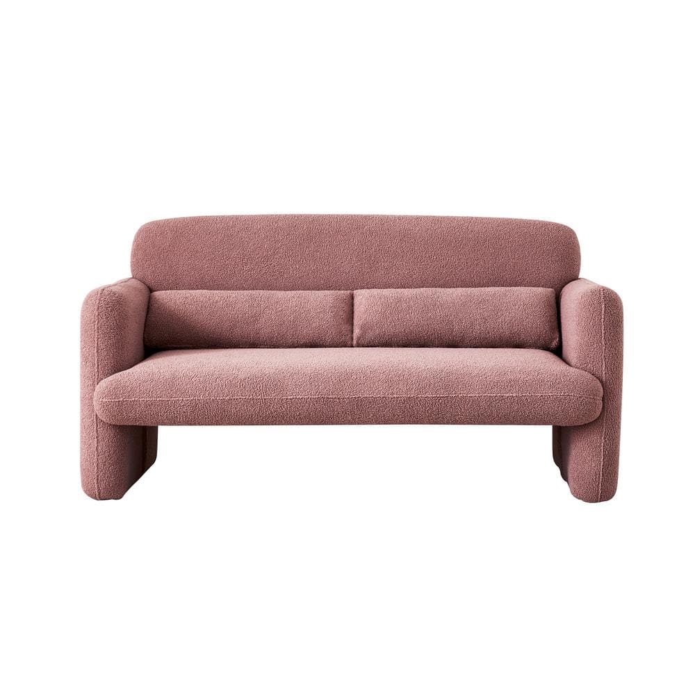 59 in. Pink Fabric 2-Seater Loveseat with Support Pillow for Apartment ...